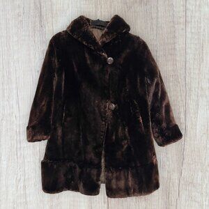 Vintage Custom Brown Faux Fur Coat Satin Lined Mid-Length Women’s M